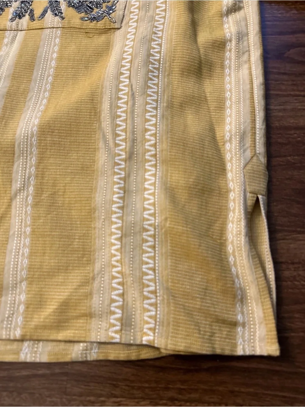 Tory Burch Set Women Sequin Embellished Yellow & Ivory Cotton Tunic 8 & Pants 6